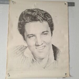 Elvis Presley Pencil Portrait Art Original 17x22 Graphite Signed VTG J.Murphy